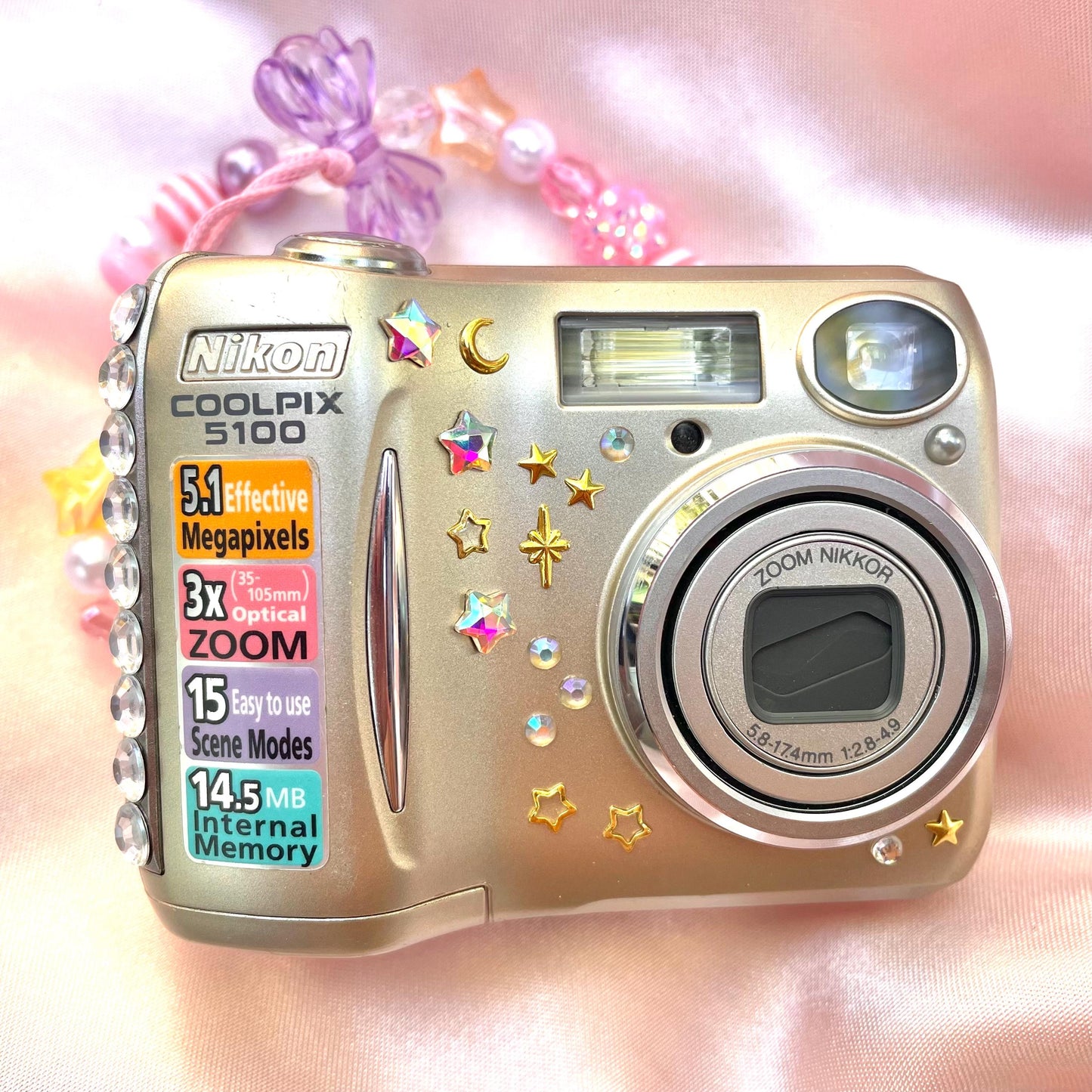 Geniune Nikon Coolpix E5100 cute y2k aesthetic bejewelled digicam with beaded strap PreOwned