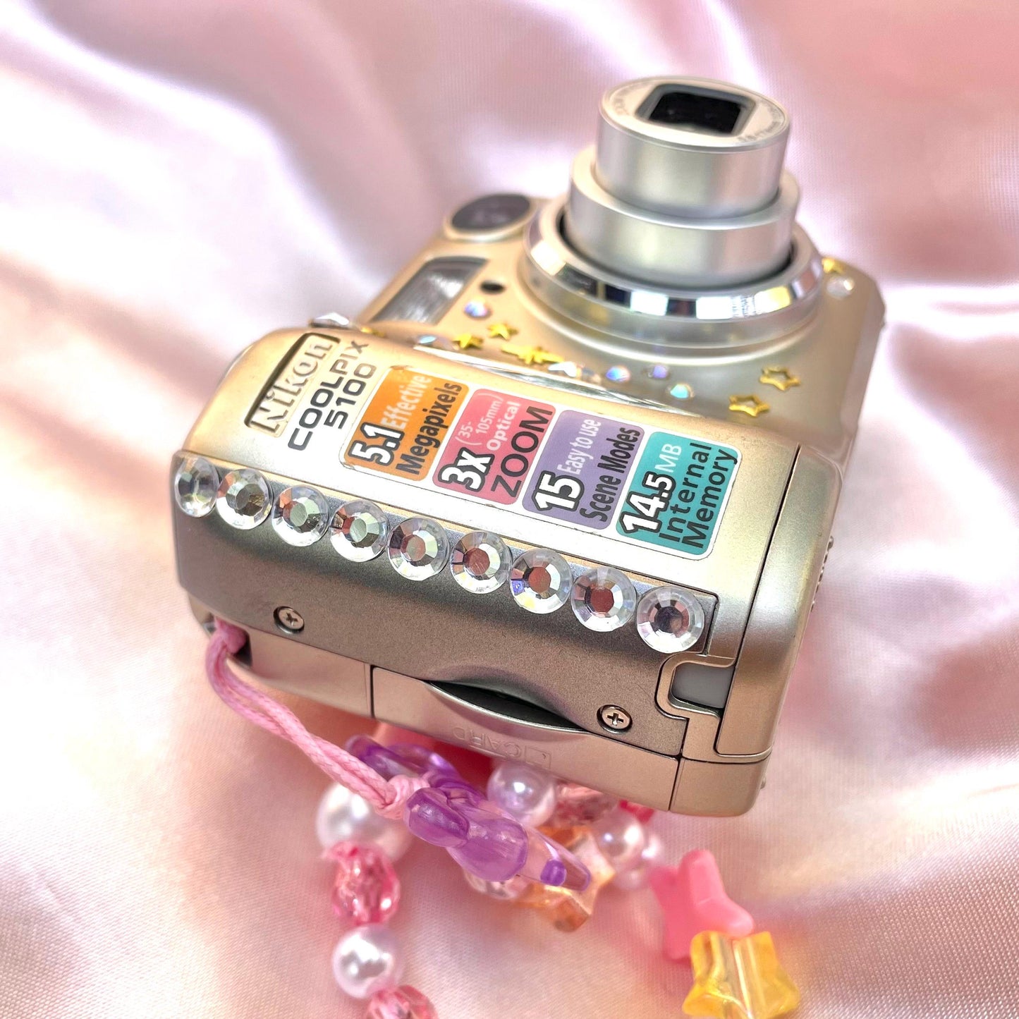 Geniune Nikon Coolpix E5100 cute y2k aesthetic bejewelled digicam with beaded strap PreOwned